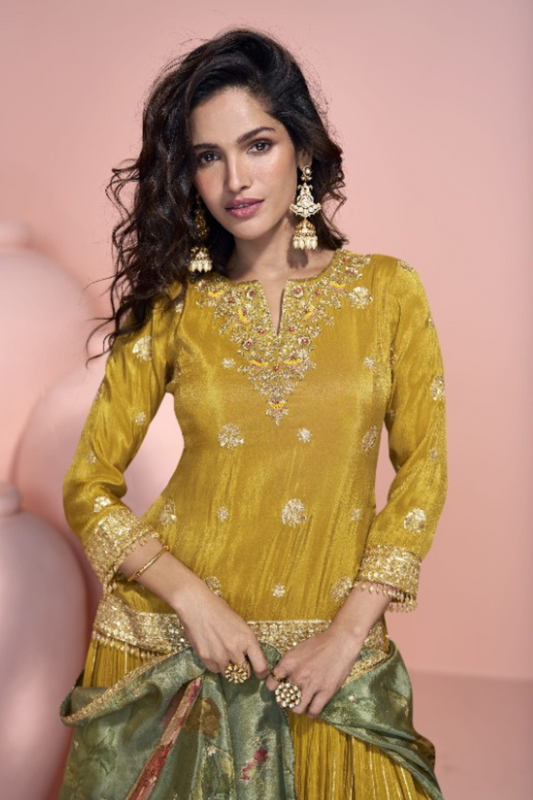 Draped in Sunshine A Designer Yellow Viscose Suit of Pure Elegance