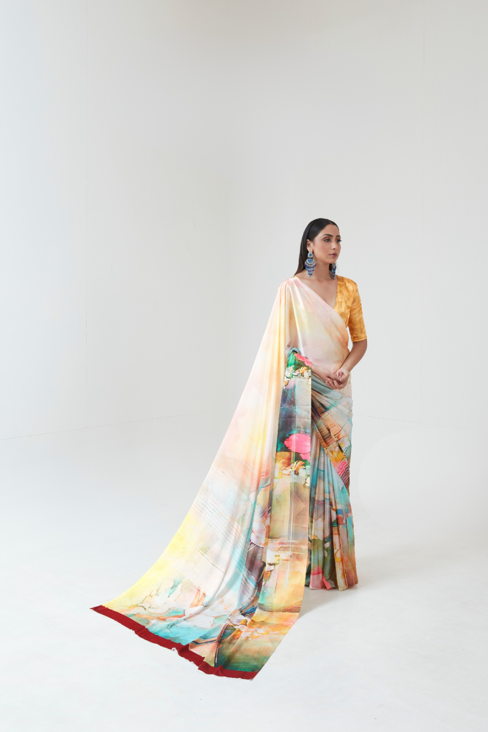 Kouture Digital Satin Silk Saree in Japan Creep Fabric