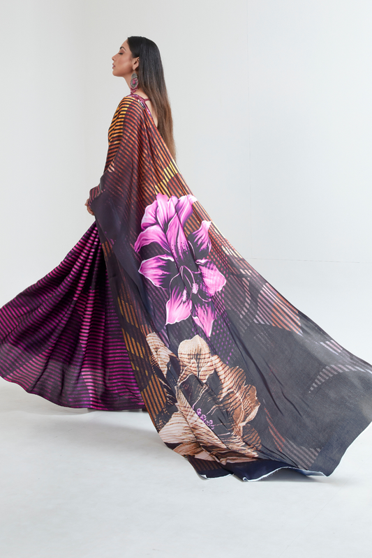 Kouture Digital Satin Silk Saree in Japan Creep Fabric