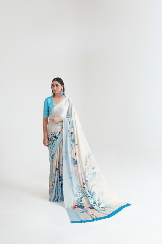 Kouture Digital Satin Silk Saree in Japan Creep Fabric