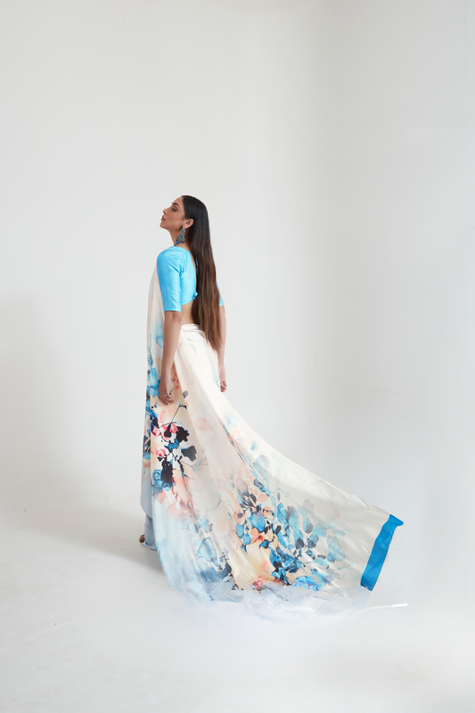 Kouture Digital Satin Silk Saree in Japan Creep Fabric