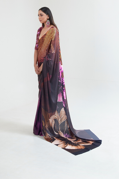Kouture Digital Satin Silk Saree in Japan Creep Fabric