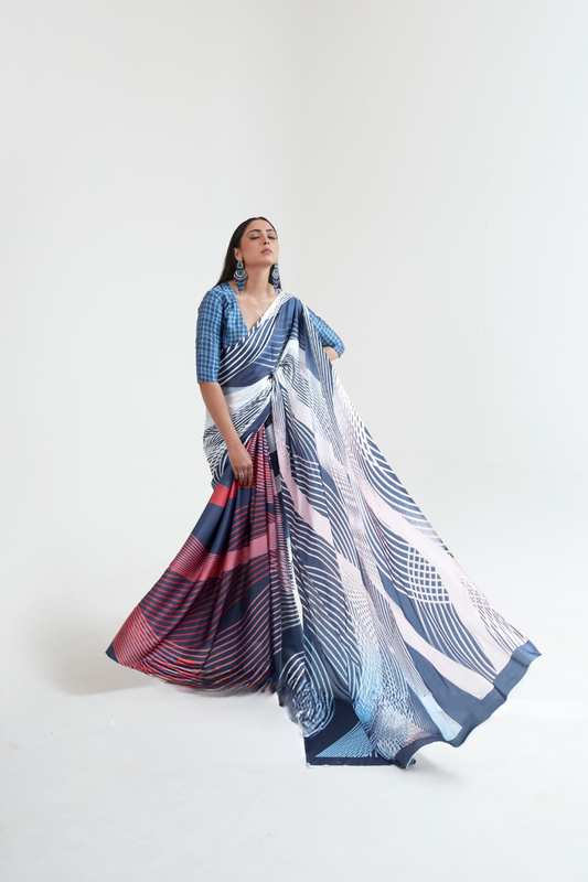 Kouture Digital Satin Silk Saree in Japan Creep Fabric