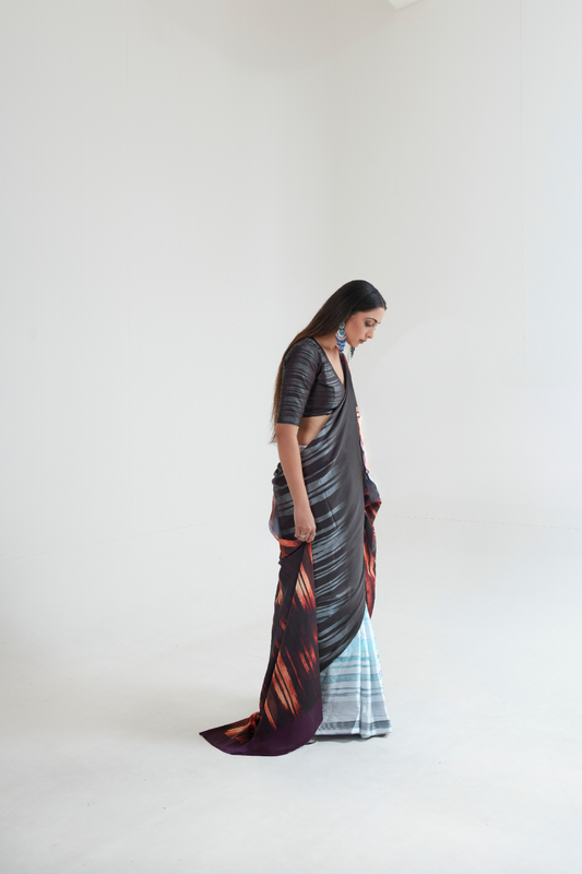 Kouture Digital Satin Silk Saree in Japan Creep Fabric