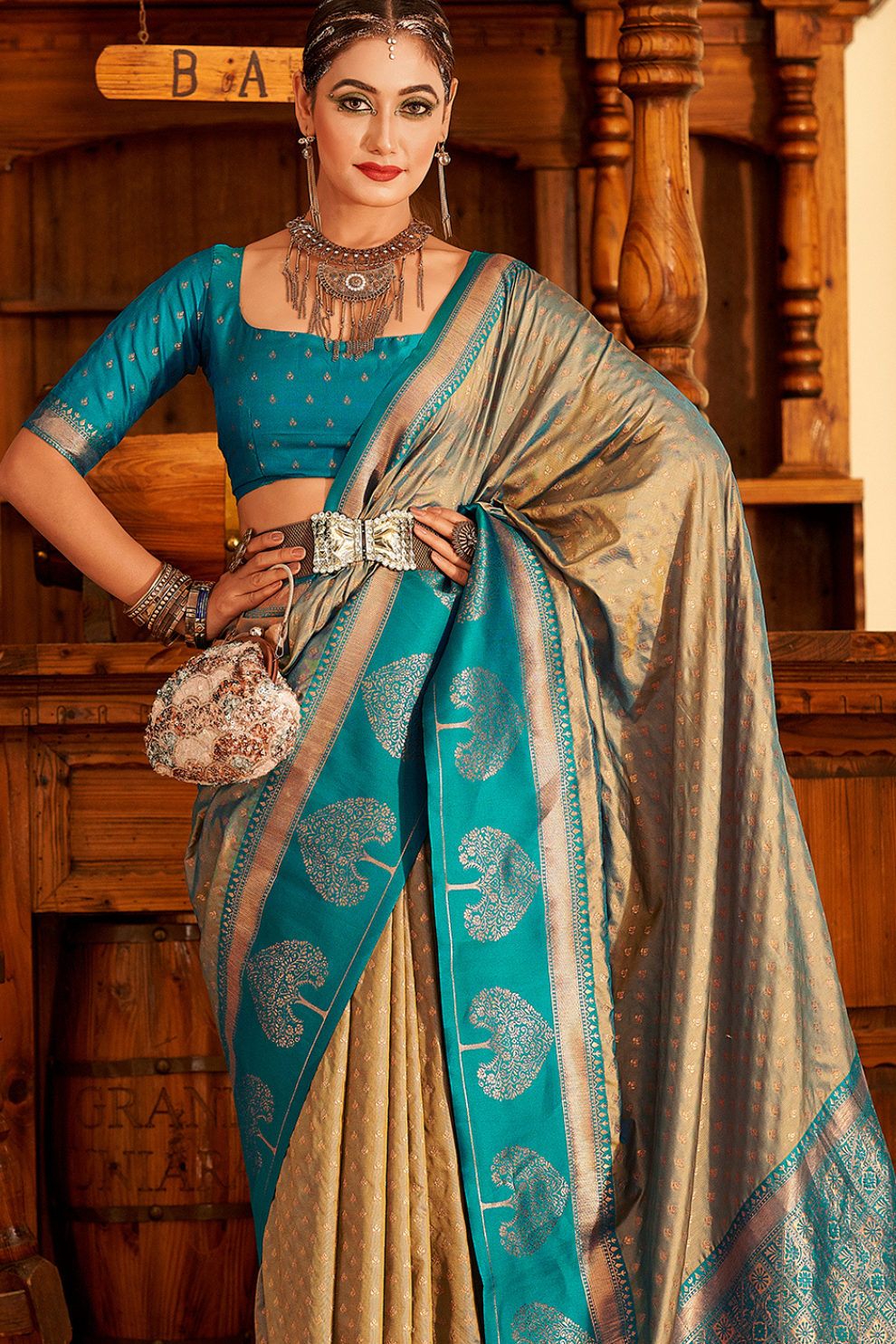 Soft Banarasi Paithani Saree with Copper Zari Weaving - LaVante Fashion