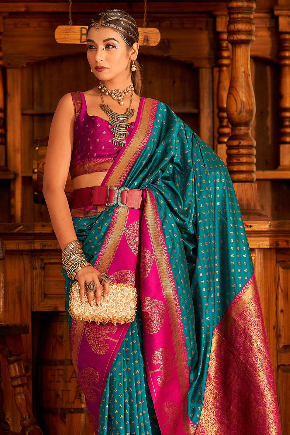 Soft Banarasi Paithani Saree with Copper Zari Weaving - LaVante Fashion