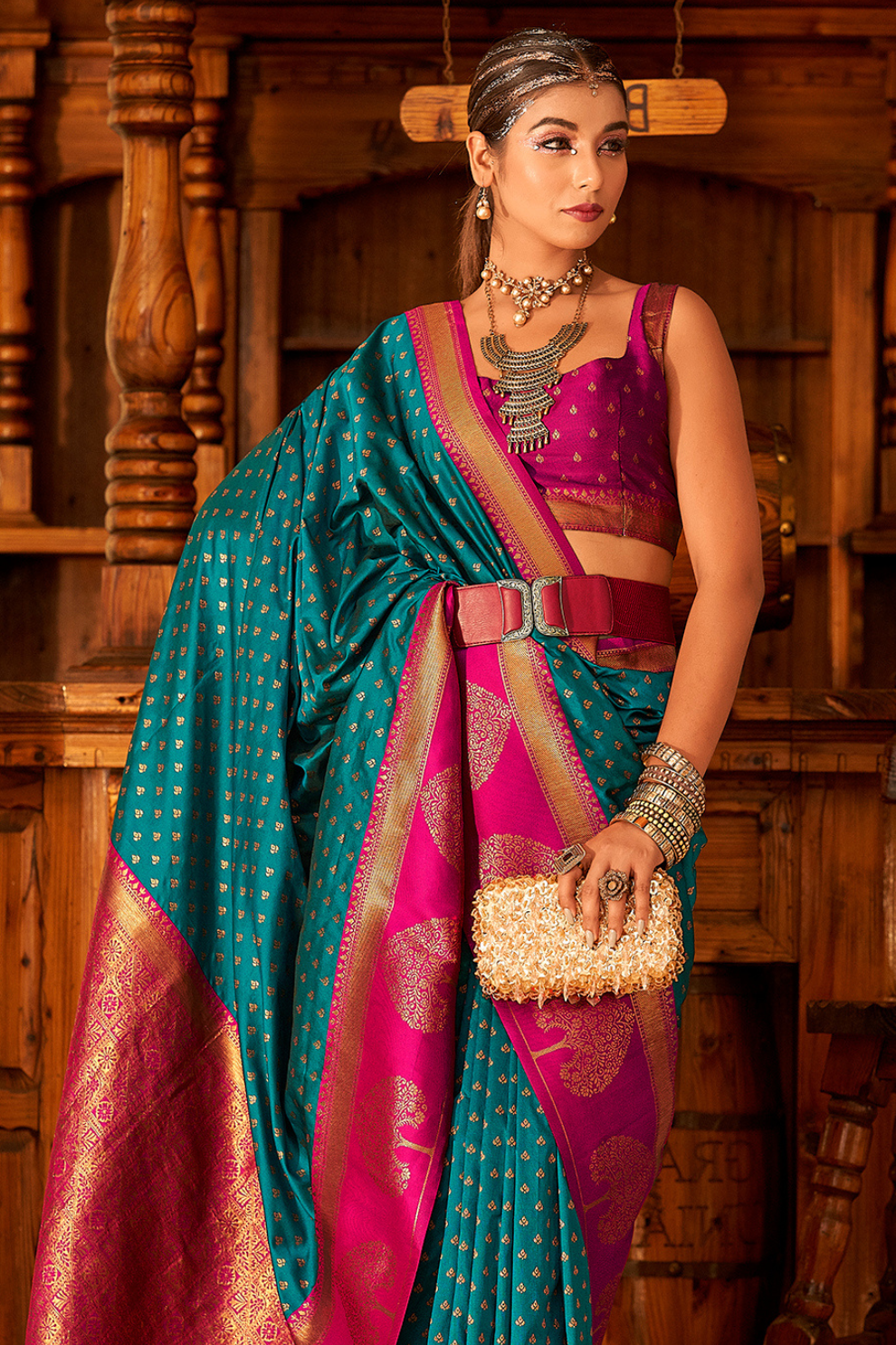 Soft Banarasi Paithani Saree with Copper Zari Weaving - LaVante Fashion