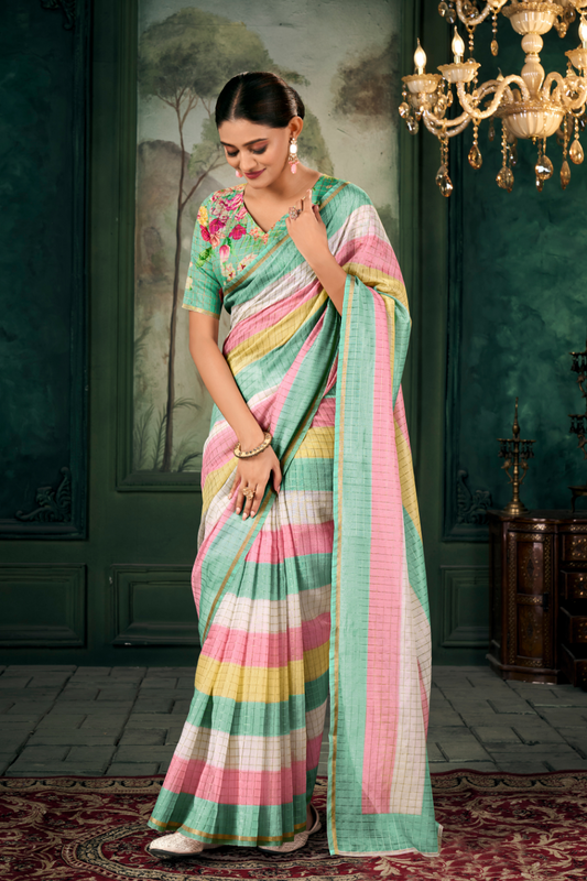 Soft Chanderi Linen Fabric with Artistic Digital Print - LaVante Fashion