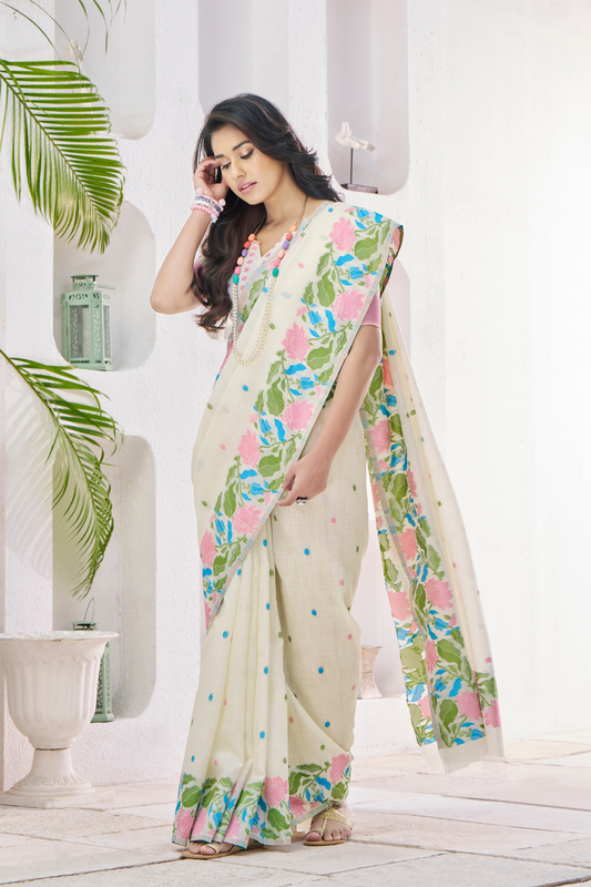 Soft Linen Saree with Natural Texture and Elegant Drape - LaVante Fashion
