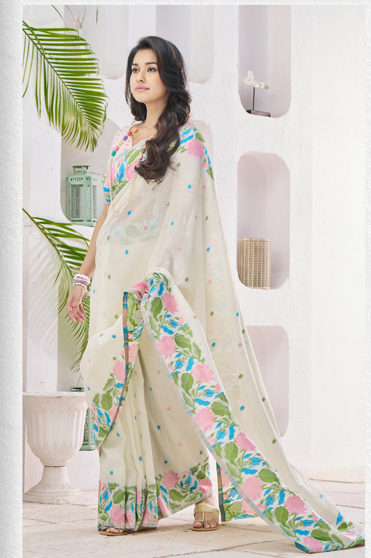 Soft Linen Saree with Natural Texture and Elegant Drape - LaVante Fashion