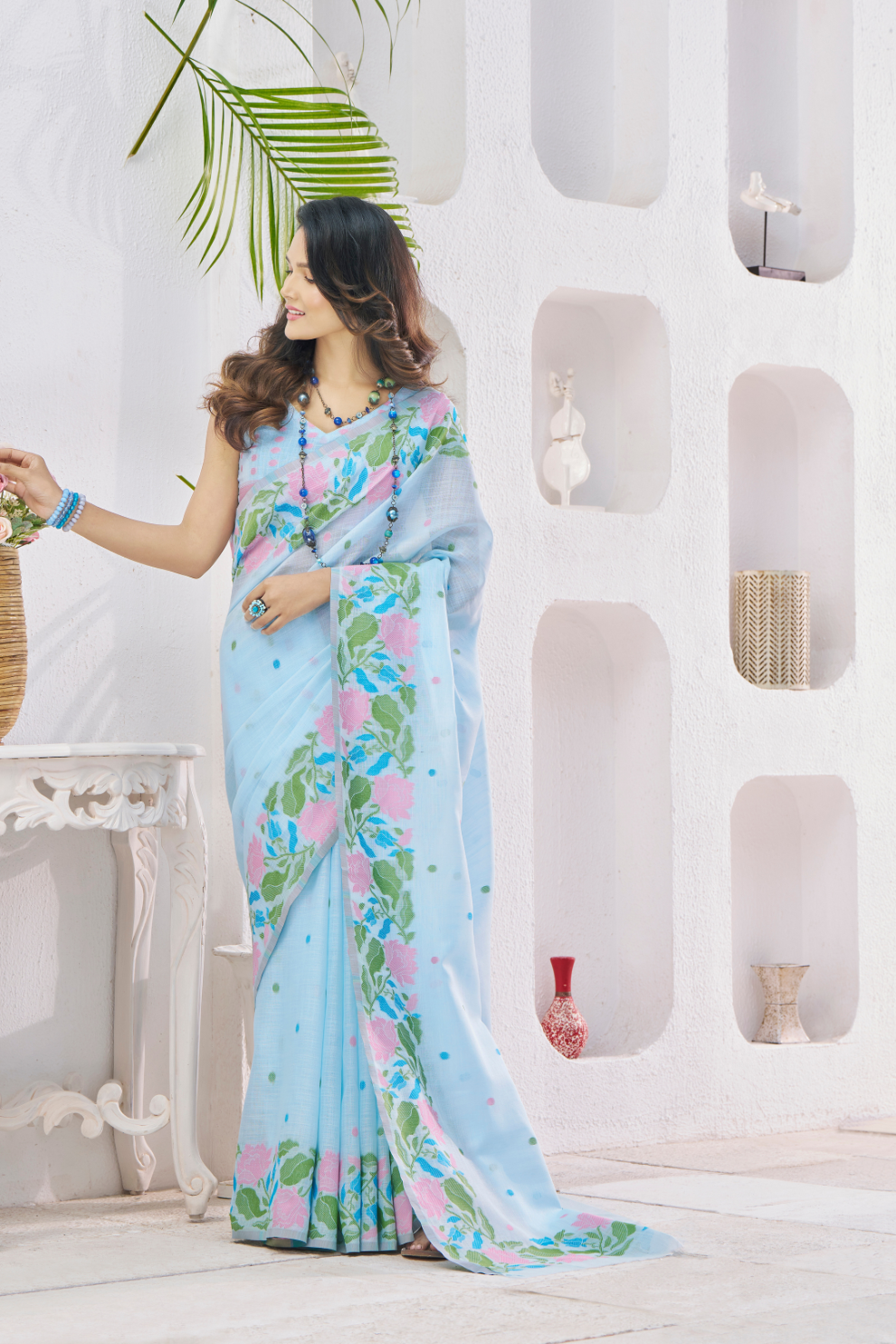 Soft Linen Saree with Natural Texture and Elegant Drape - LaVante Fashion
