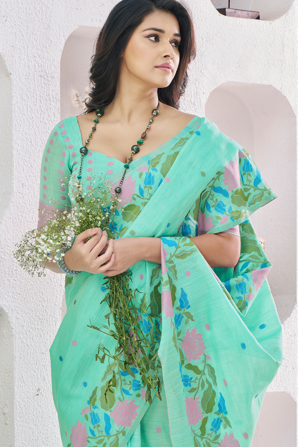 Soft Linen Saree with Natural Texture and Elegant Drape - LaVante Fashion