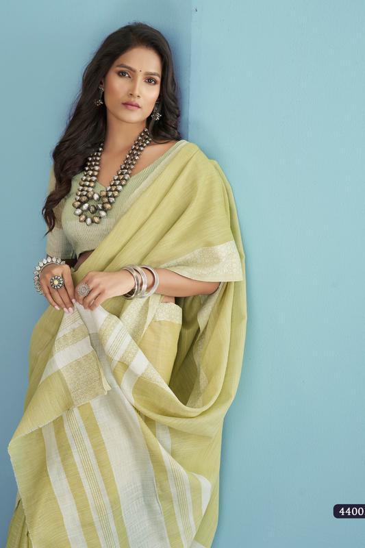 Soft Linen Silk Saree with Chikankari Weaved Border - LaVante Fashion