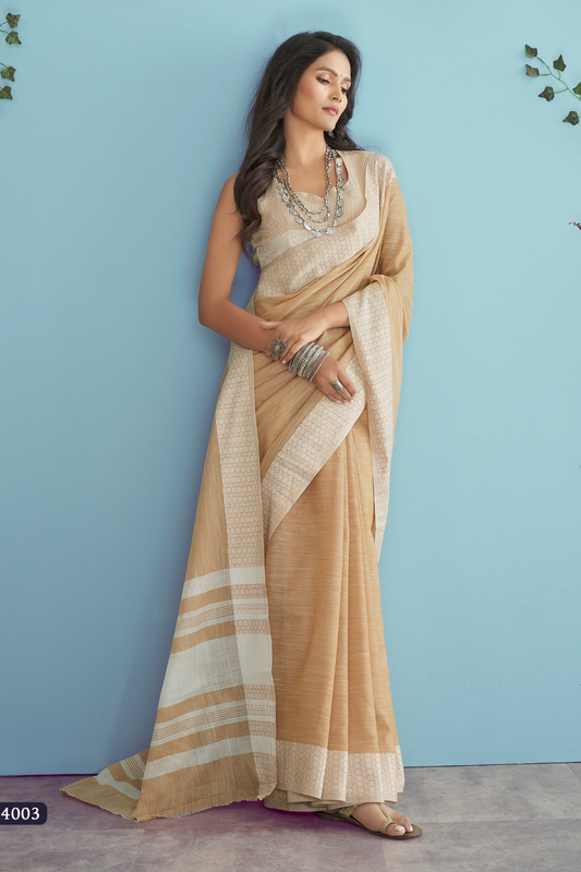 Soft Linen Silk Saree with Chikankari Weaved Border - LaVante Fashion