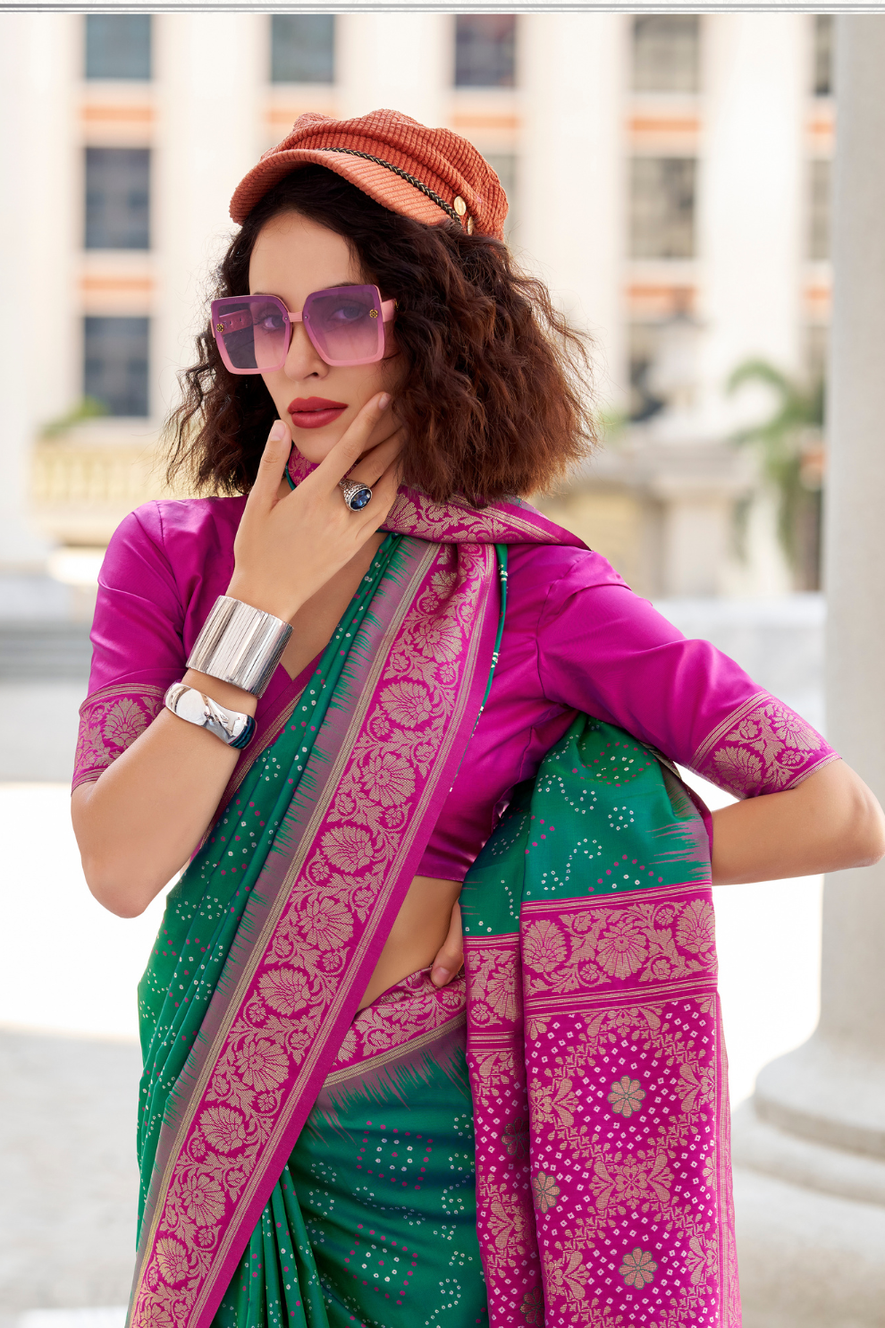 Soft Silk Saree with Ikkat Bandhani Fusion Design - LaVante Fashion