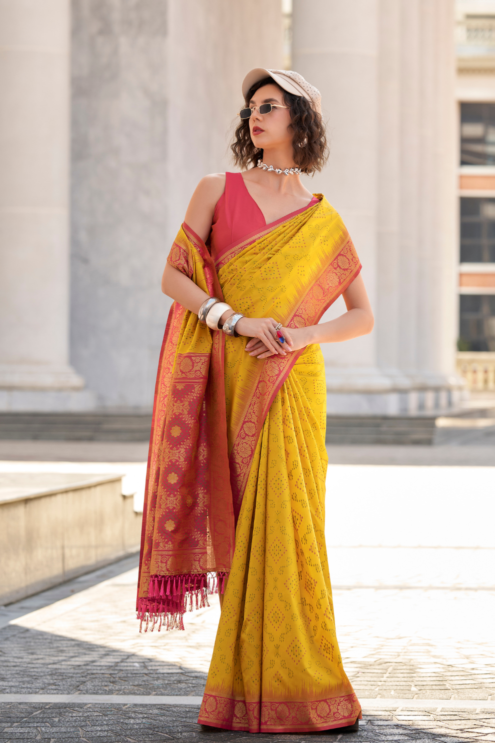 Soft Silk Saree with Ikkat Bandhani Fusion Design - LaVante Fashion