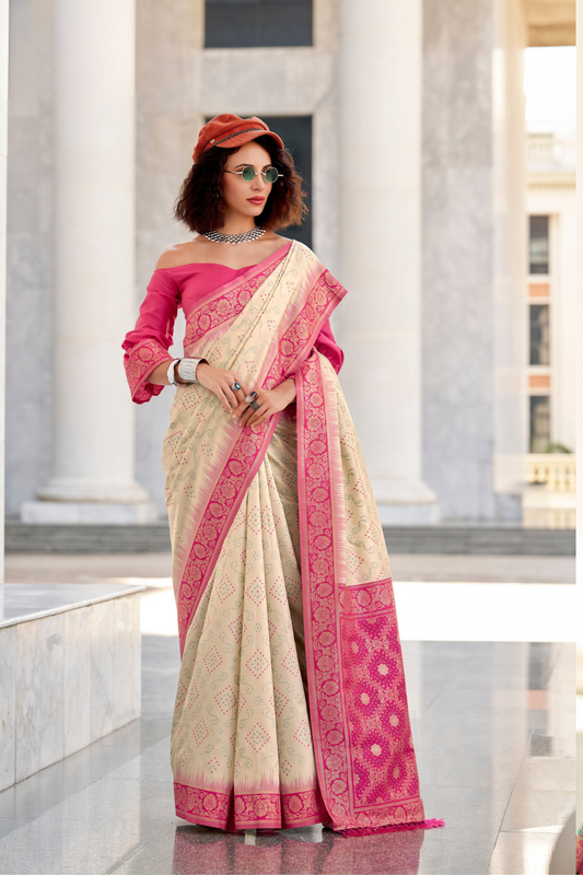 Soft Silk Saree with Ikkat Bandhani Fusion Design - LaVante Fashion
