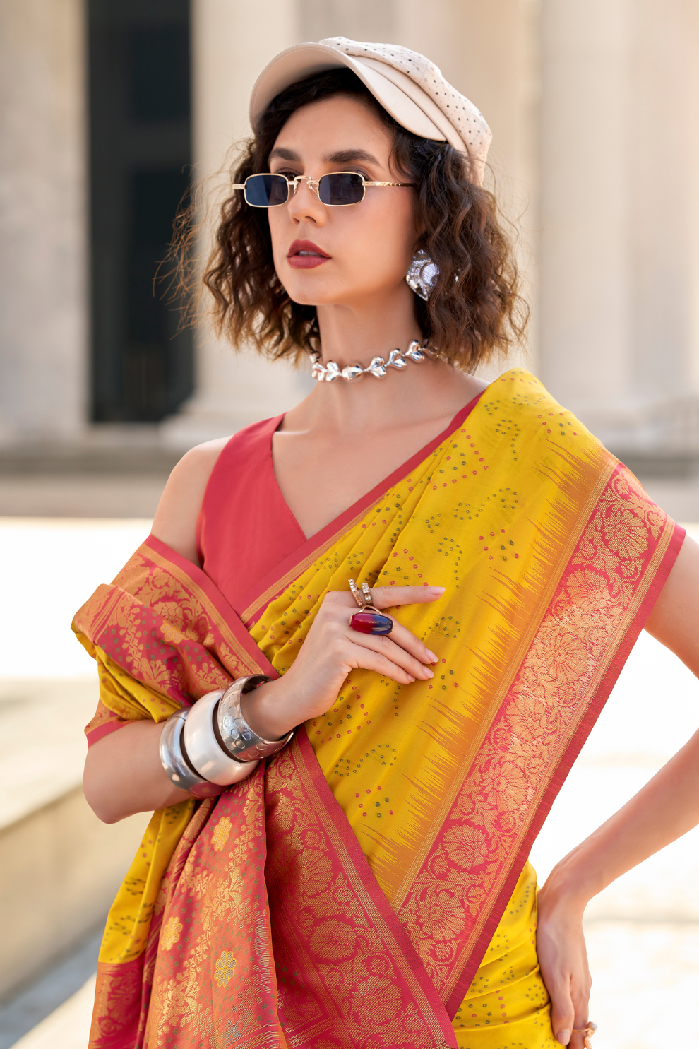 Soft Silk Saree with Ikkat Bandhani Fusion Design - LaVante Fashion