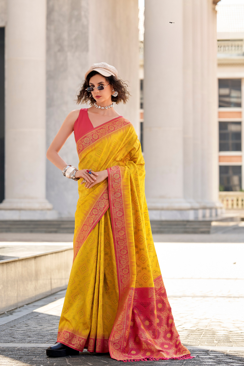 Soft Silk Saree with Ikkat Bandhani Fusion Design - LaVante Fashion
