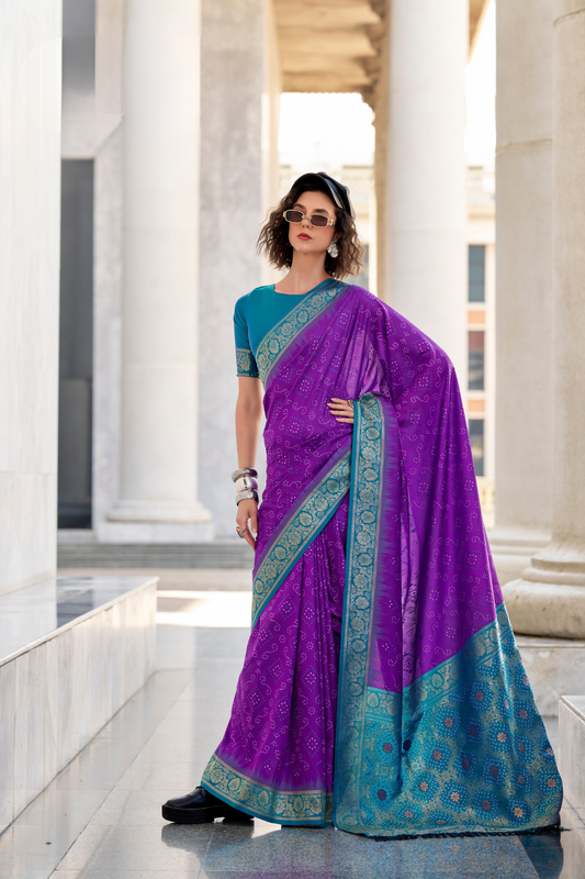 Soft Silk Saree with Ikkat Bandhani Fusion Design - LaVante Fashion