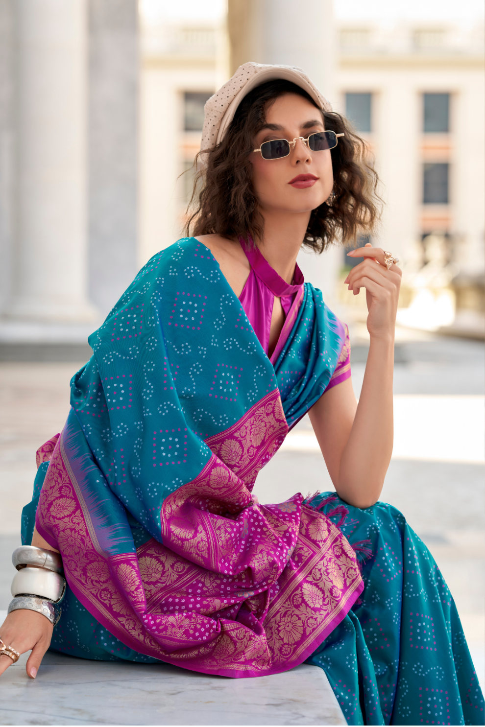 Soft Silk Saree with Ikkat Bandhani Fusion Design - LaVante Fashion