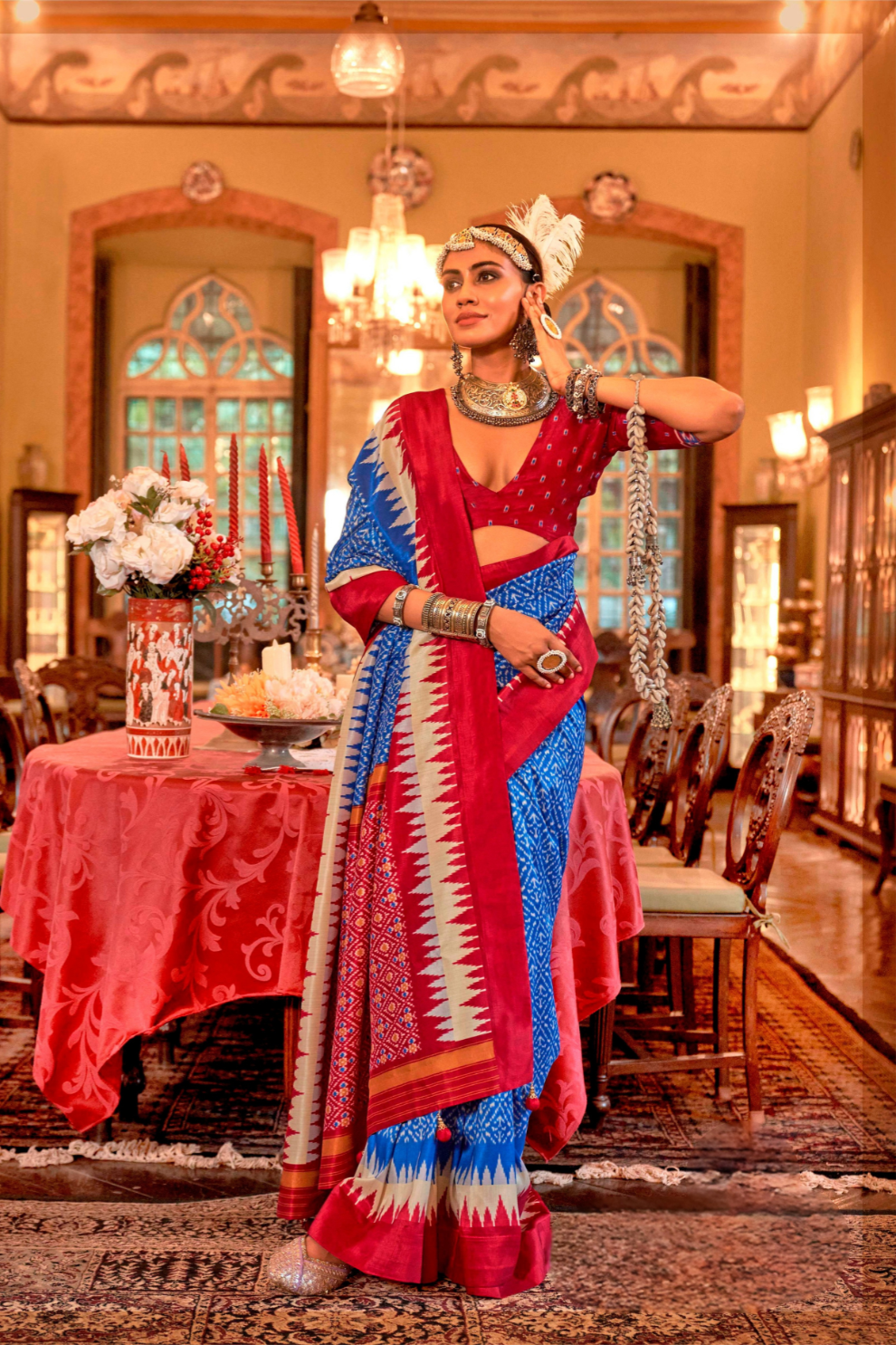 Super Polyester Viscose Silk Saree with Traditional Patola Design - LaVante Fashion