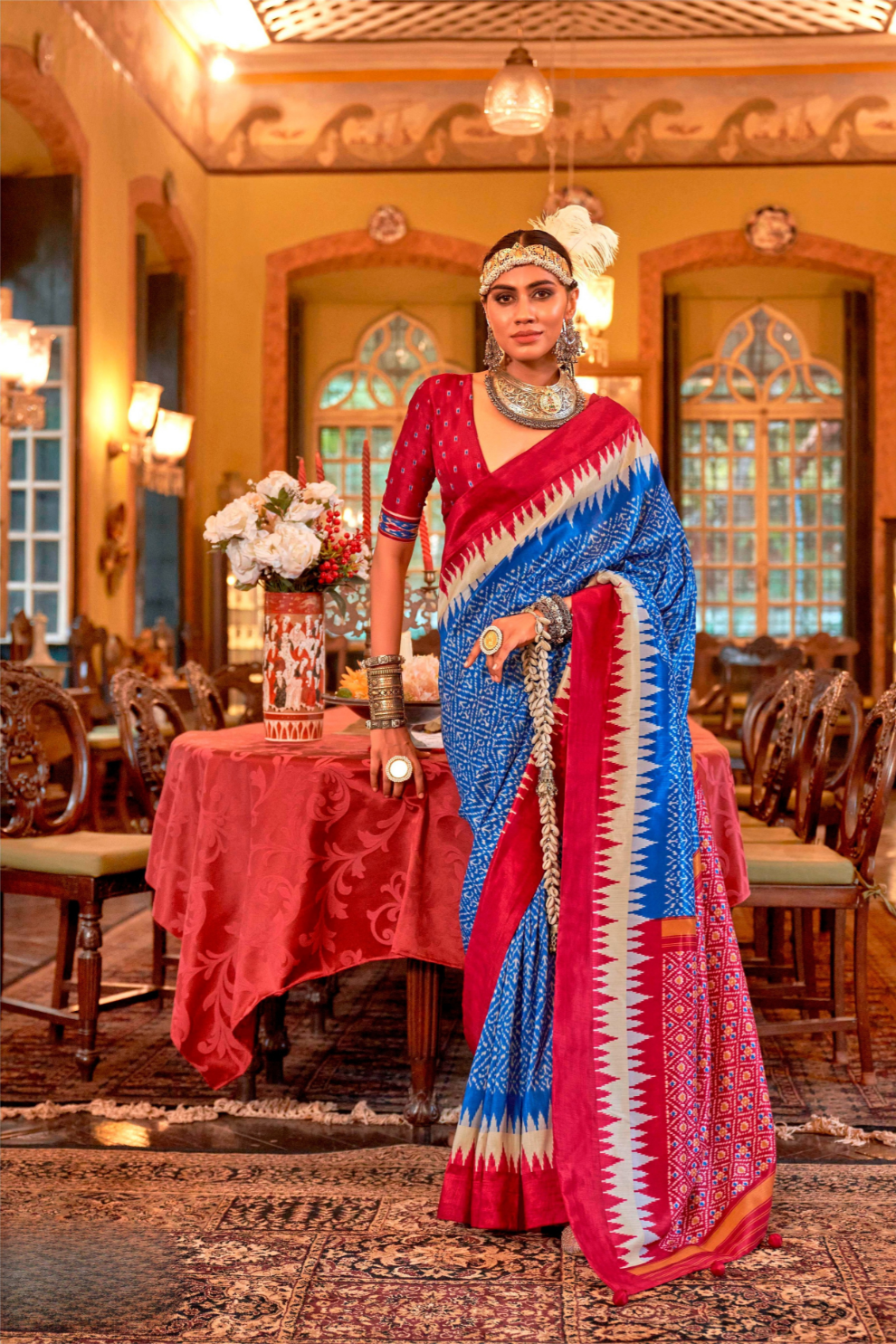 Super Polyester Viscose Silk Saree with Traditional Patola Design - LaVante Fashion