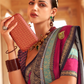 Kanjivaram Style Silk Saree with Designer Brooch and Clutch