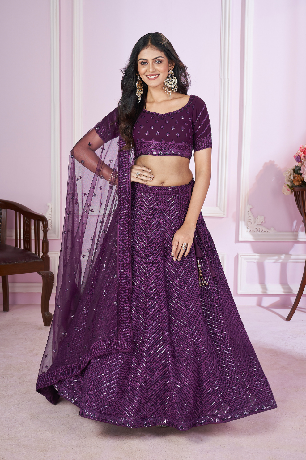 Designer Lehenga Set with Sequins Thread & Badla Zari Embroidery
