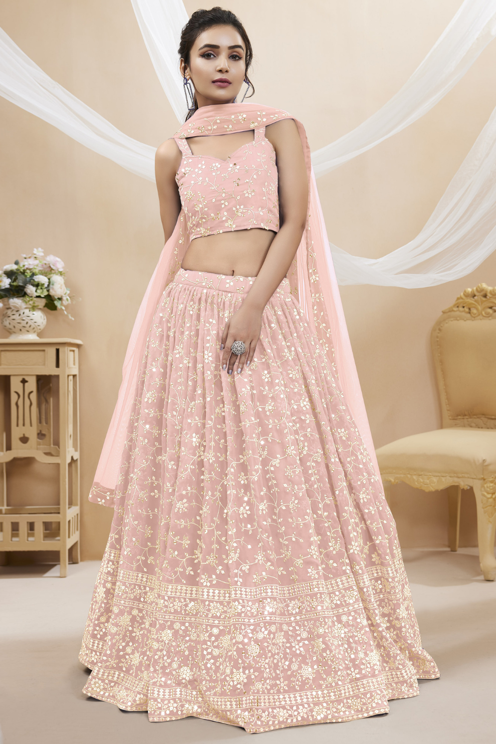 Stunning Lehenga Set with Sequins & Zari Embroidered Work