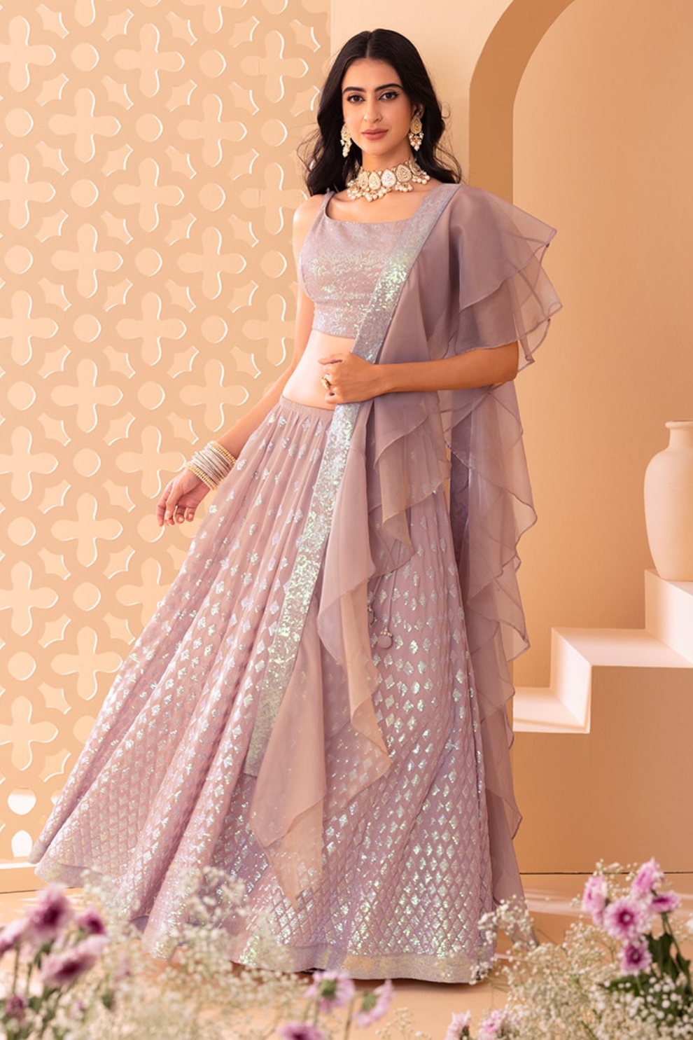 Graceful Zari & Sequins Embroidered Lehenga for Festive Occasions