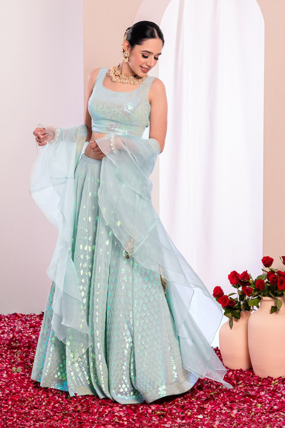 Graceful Zari & Sequins Embroidered Lehenga for Festive Occasions