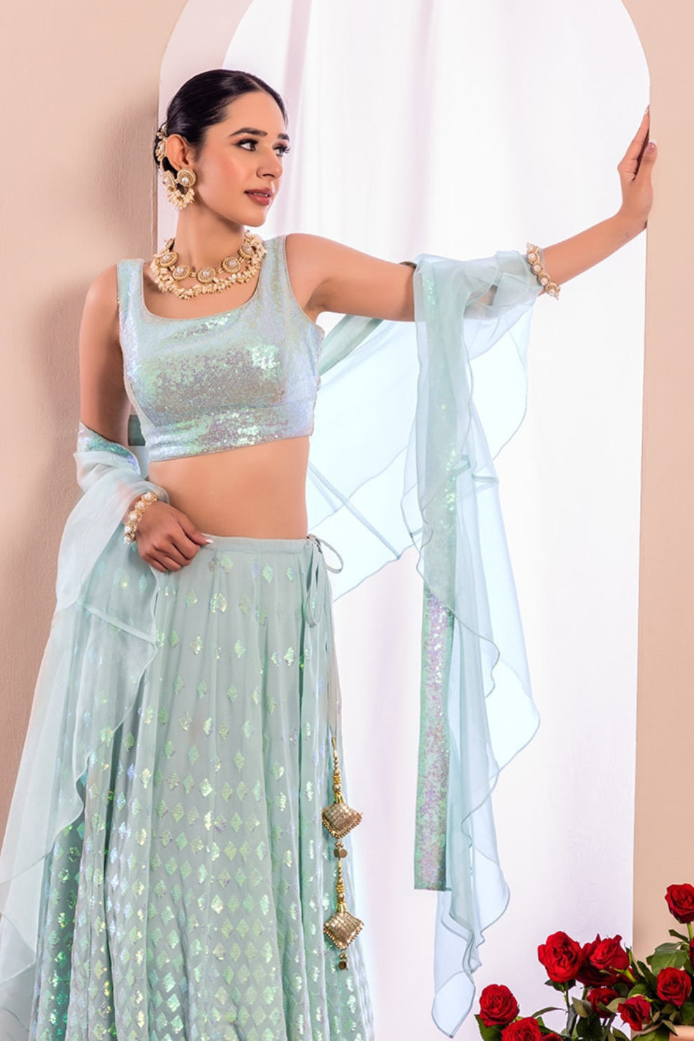 Graceful Zari & Sequins Embroidered Lehenga for Festive Occasions