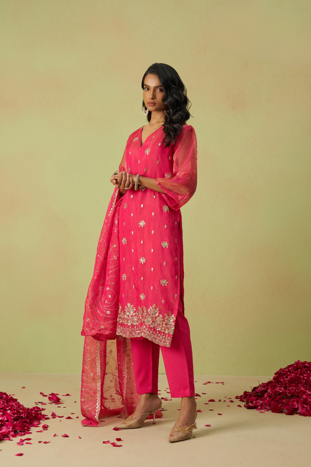 Traditional Organza Kurta Set With Embroidery Work