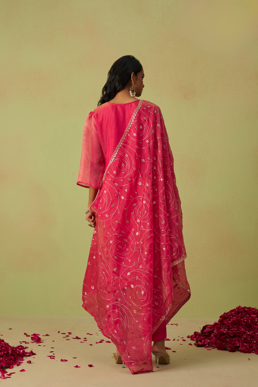 Traditional Organza Kurta Set With Embroidery Work