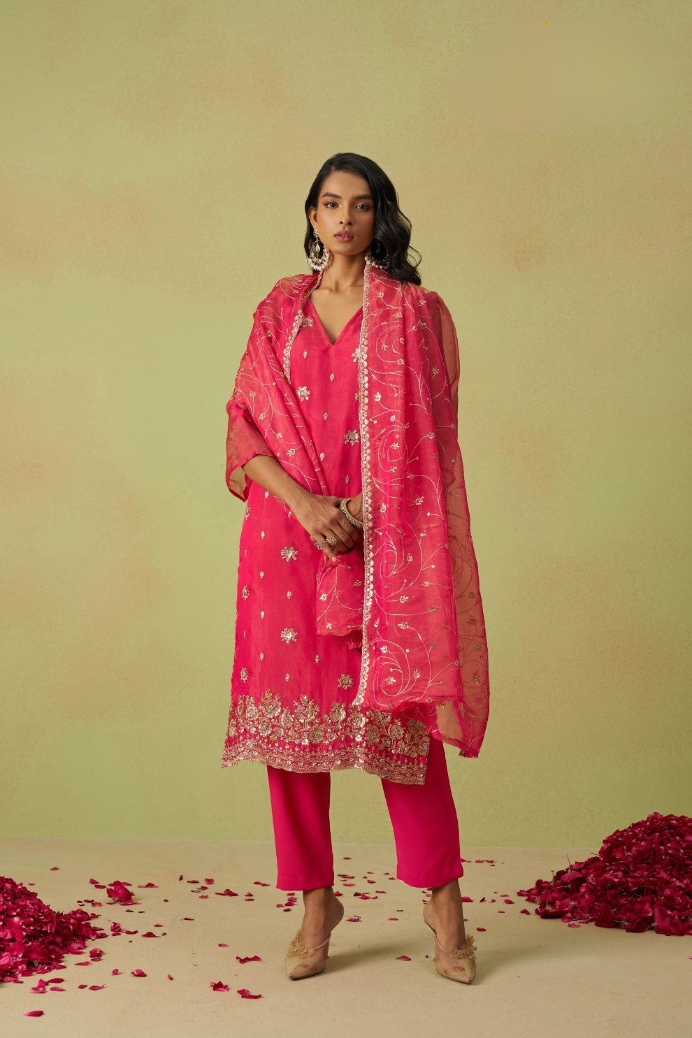 Traditional Organza Kurta Set With Embroidery Work