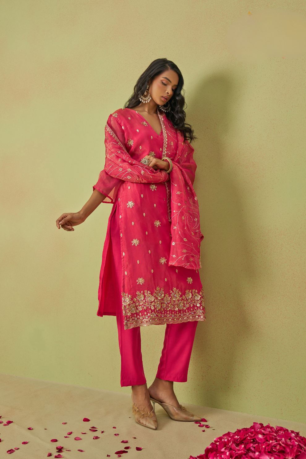 Traditional Organza Kurta Set With Embroidery Work