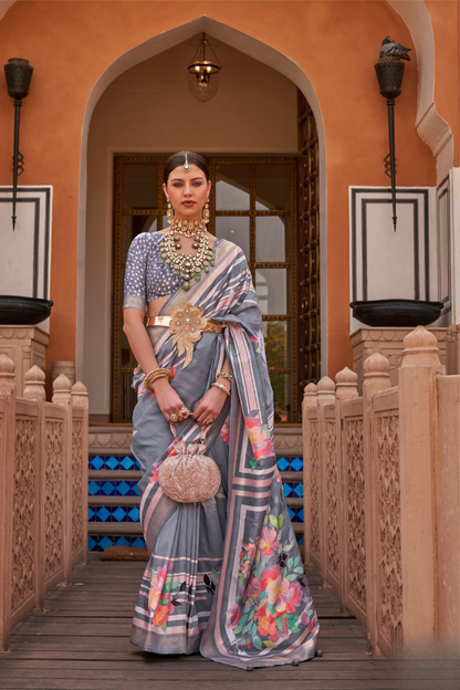 Banarasi Printed Silk Saree with Traditional Zari Highlights