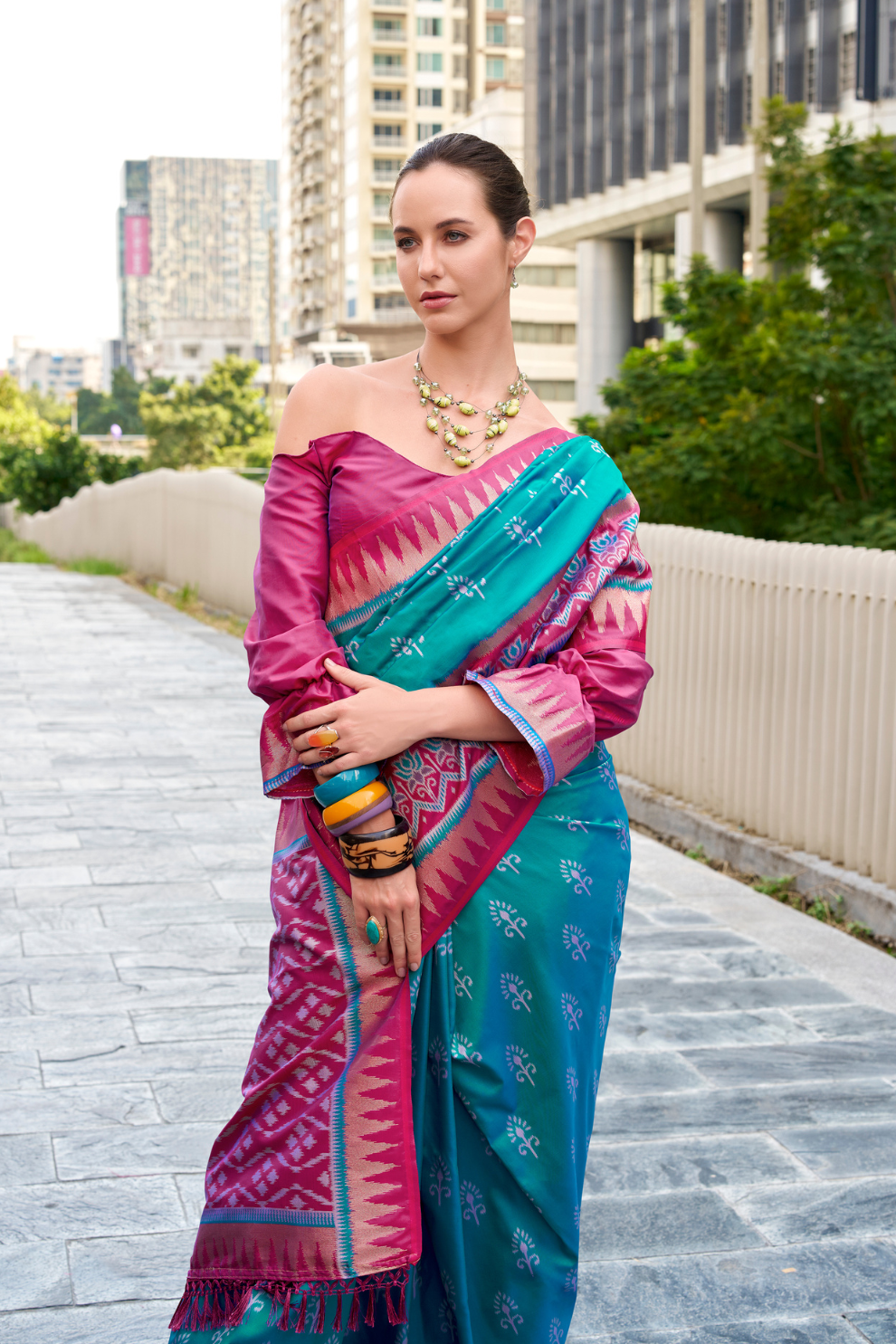 Soft Banarasi Silk Saree with Traditional Ikkat Weaving - LaVante Fashion