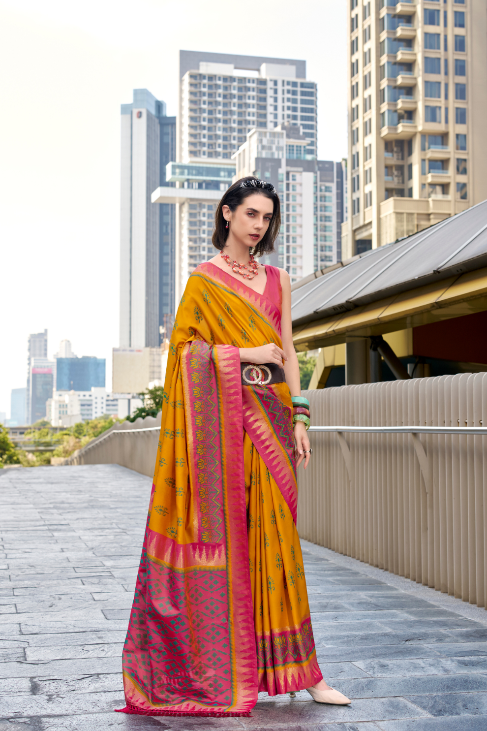 Soft Banarasi Silk Saree with Traditional Ikkat Weaving - LaVante Fashion