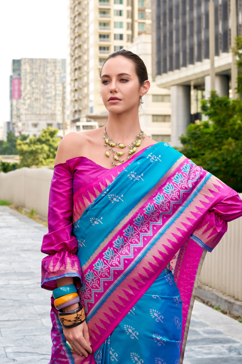 Soft Banarasi Silk Saree with Traditional Ikkat Weaving - LaVante Fashion