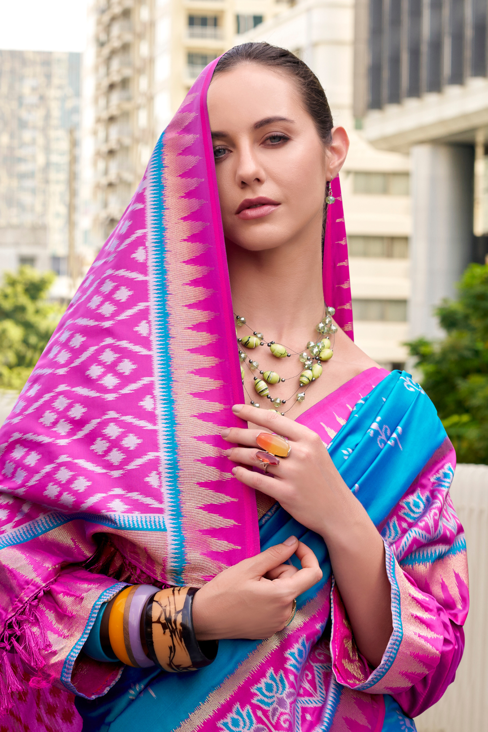 Soft Banarasi Silk Saree with Traditional Ikkat Weaving - LaVante Fashion