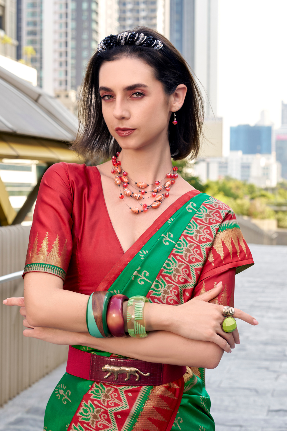 Soft Banarasi Silk Saree with Traditional Ikkat Weaving - LaVante Fashion