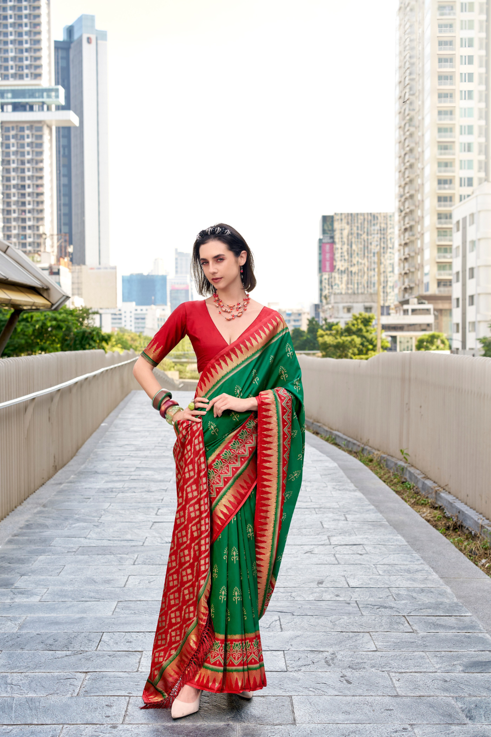 Soft Banarasi Silk Saree with Traditional Ikkat Weaving - LaVante Fashion