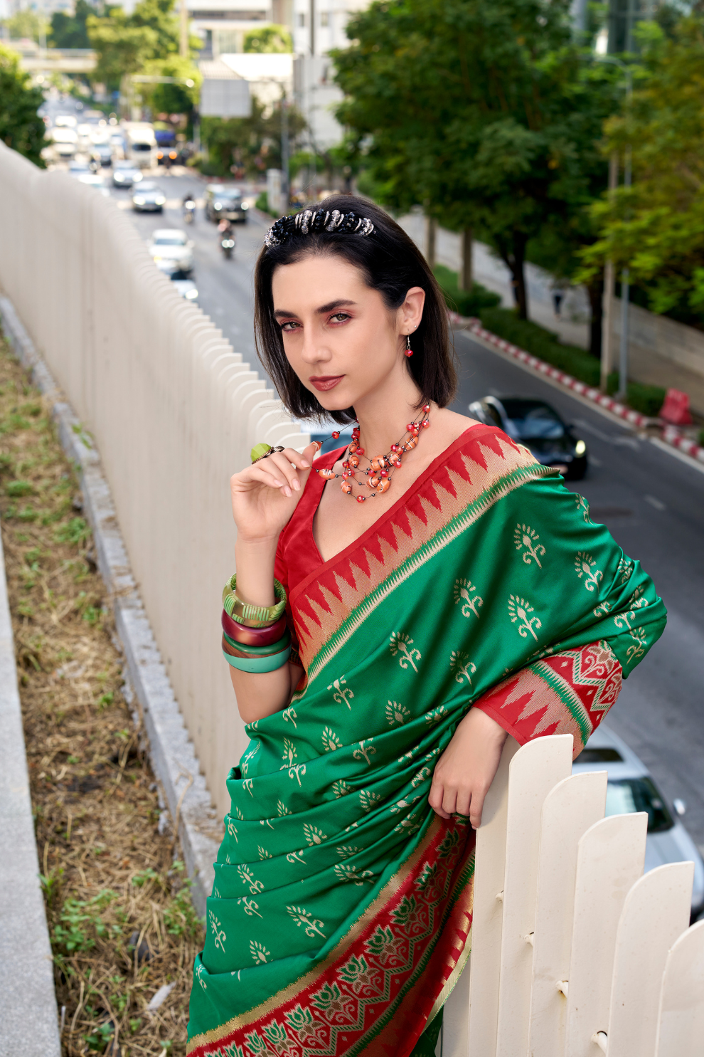 Soft Banarasi Silk Saree with Traditional Ikkat Weaving - LaVante Fashion