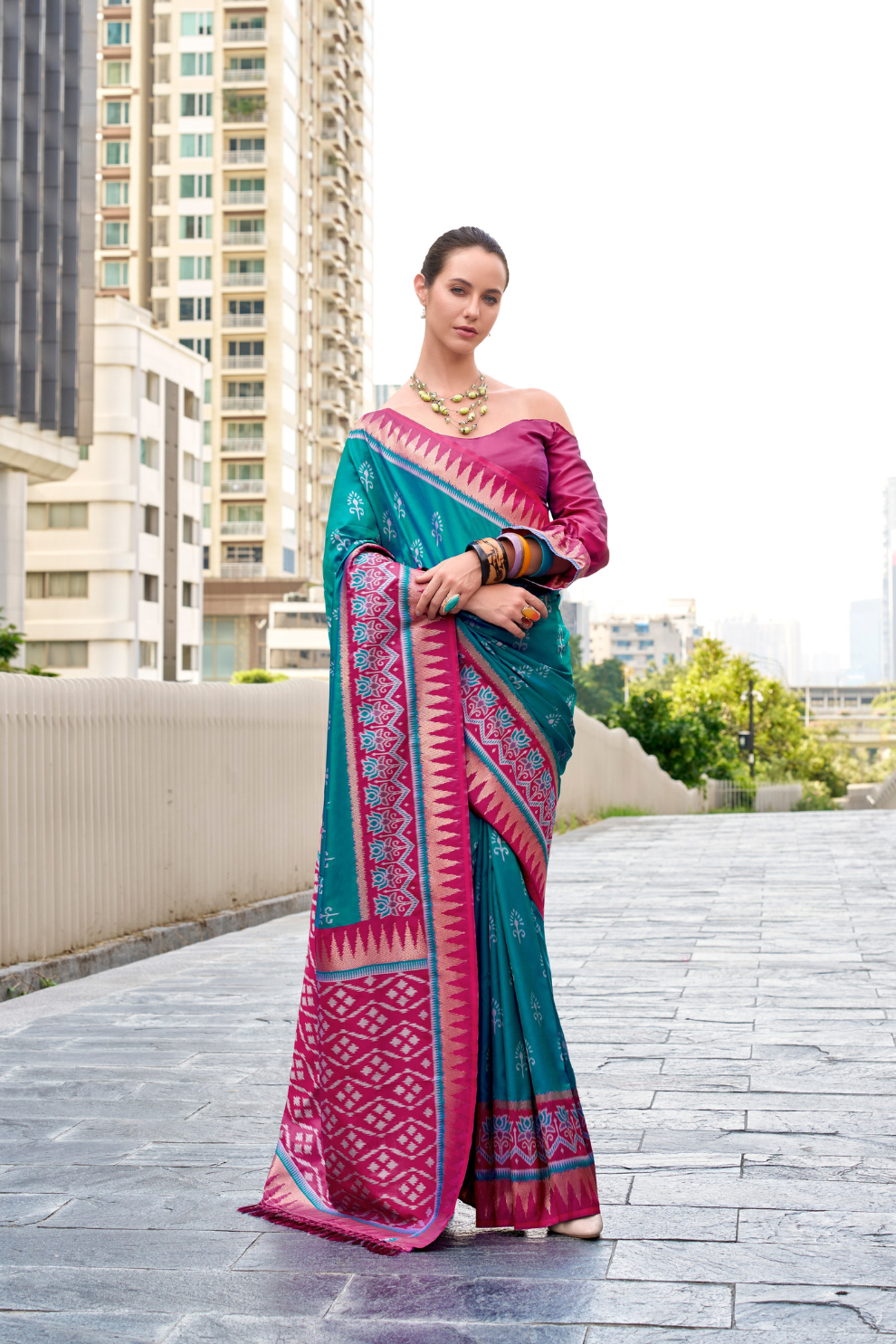 Soft Banarasi Silk Saree with Traditional Ikkat Weaving - LaVante Fashion