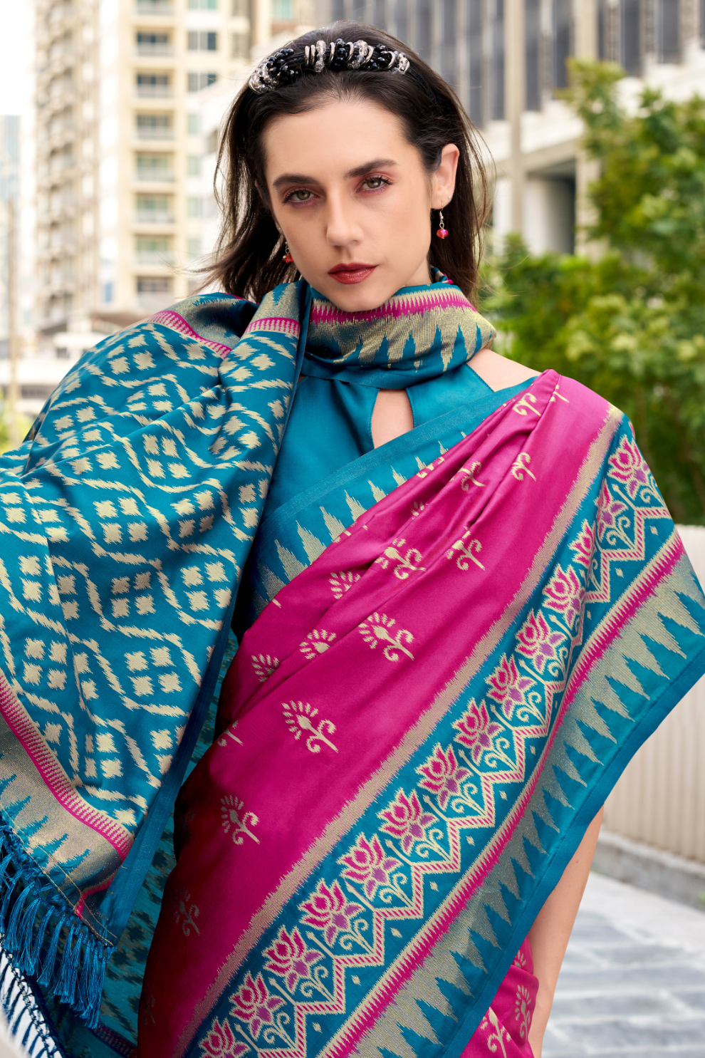 Soft Banarasi Silk Saree with Traditional Ikkat Weaving - LaVante Fashion