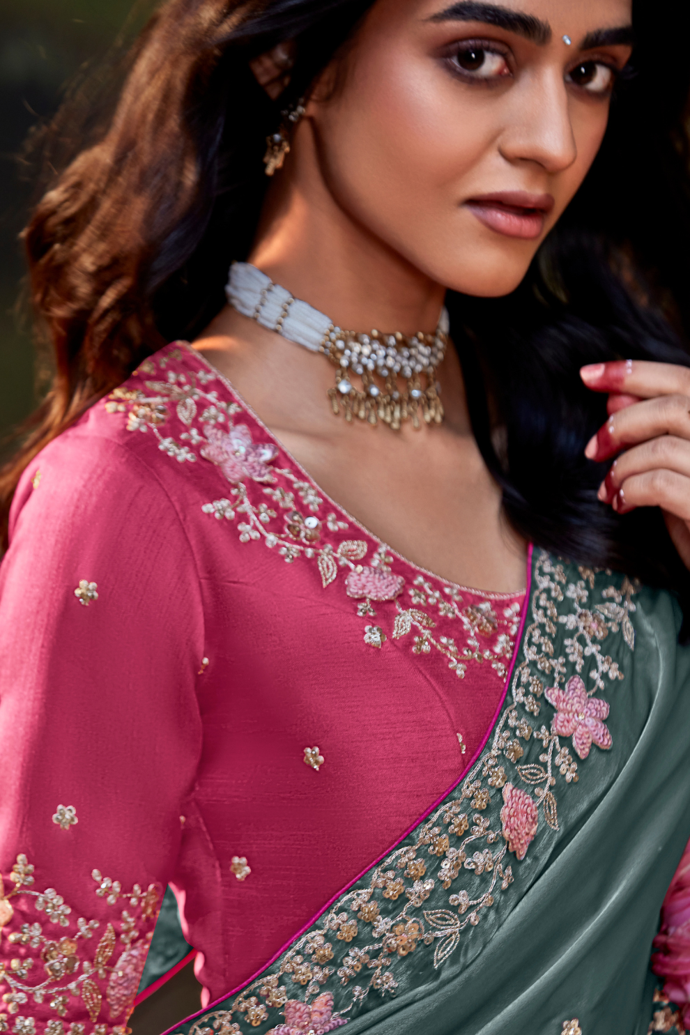 Dolla Silk Embroidered Wedding Saree with Contrast Blouse Design