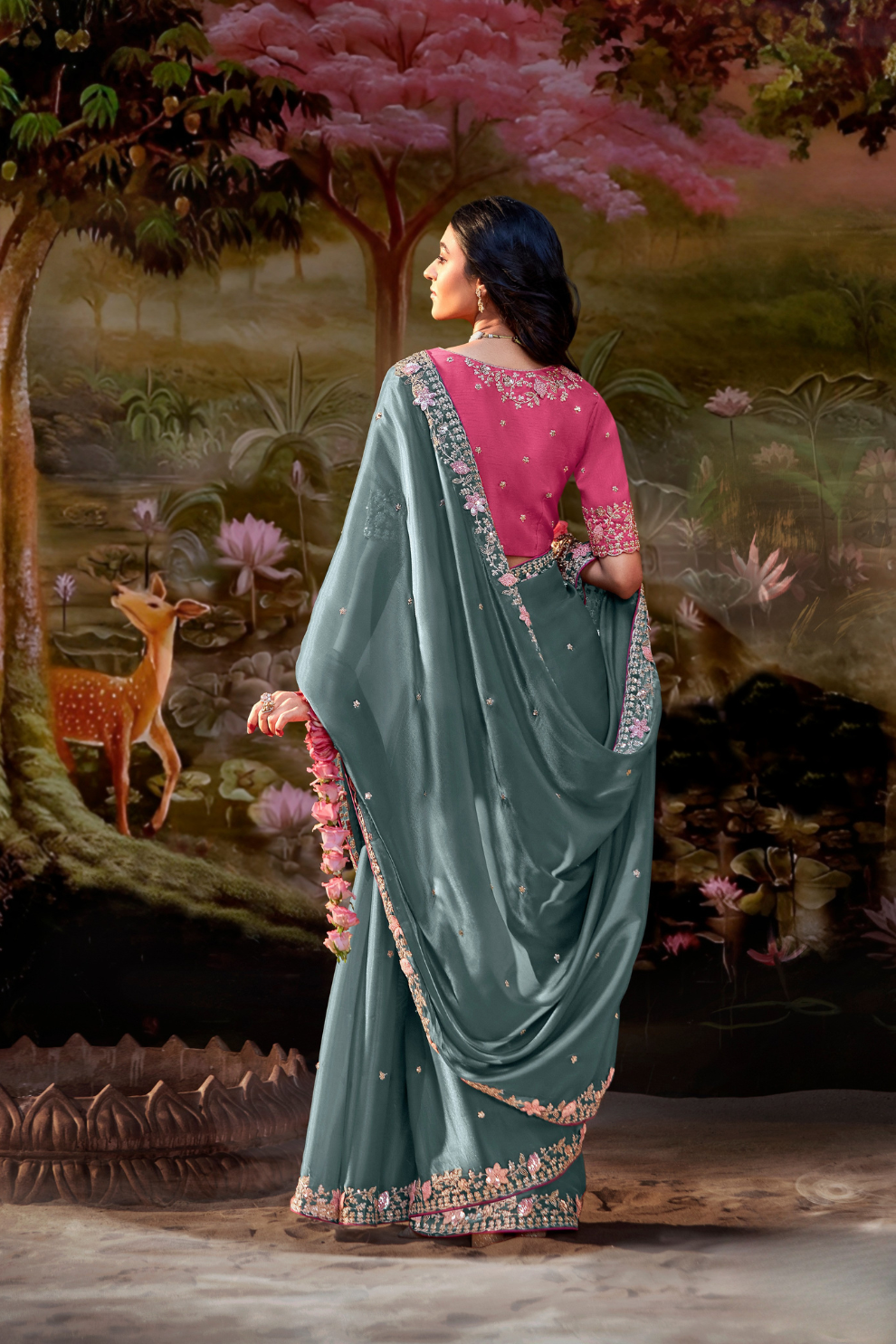 Dolla Silk Embroidered Wedding Saree with Contrast Blouse Design