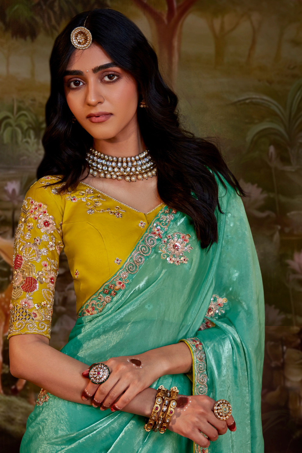 Dolla Silk Embroidered Wedding Saree with Contrast Blouse Design